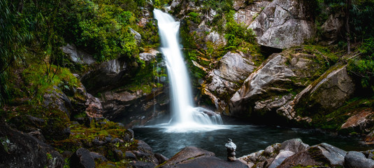 Fototapeta premium Beautiful waterfalls in the green nature, Wainui Falls, Abel Tasman, New Zealand.