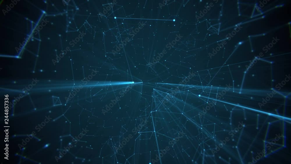 Poster 4k. animation of low poly chain connection lines with triangles. glowing blue structure. technology 