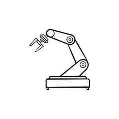 Robotic arm hand drawn outline doodle icon. Industrial robot, robotic industry and technology, machine concept. Vector sketch illustration for print, web, mobile and infographics on white background.