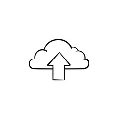 Cloud with arrow up hand drawn outline doodle icon. Cloud upload technology, cloud storage service concept. Vector sketch illustration for print, web, mobile and infographics on white background.