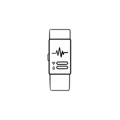 Smart watch with heart rate hand drawn outline doodle icon. Fitness tracker and health care, pulse concept. Vector sketch illustration for print, web, mobile and infographics on white background.