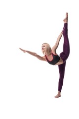Fototapeta premium Blonde doing yoga full-length isolated shot