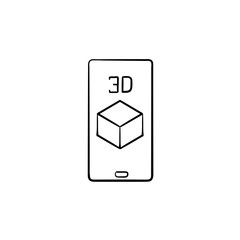 Smartphone with 3d cube hand drawn outline doodle icon. Augmented reality and mobile phone concept. Vector sketch illustration for print, web, mobile and infographics on white background.