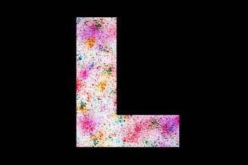 Latin letter "L" against the background of the abstract pictorial drawing. English alphabet.