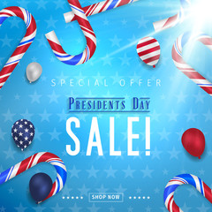 Presidents Day Sale banner - Presidents Day special offer. Banner for presidents day sale design. Special offer for Presidents Day celebration.