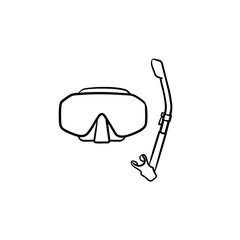 Diving mask with snorkel hand drawn outline doodle icon. Diving equipment, leisure, snorkeling concept. Vector sketch illustration for print, web, mobile and infographics on white background.
