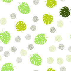 Light Green vector seamless elegant pattern with flowers, leaves.
