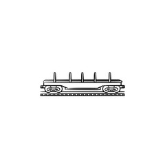 Obraz premium Empty flatcar hand drawn outline doodle icon. Open platform and cargo wagon, delivery and railroad concept. Vector sketch illustration for print, web, mobile and infographics on white background.