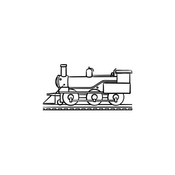 Vintage train hand drawn outline doodle icon. Railroad transport, steam locomotive, retro train concept. Vector sketch illustration for print, web, mobile and infographics on white background.