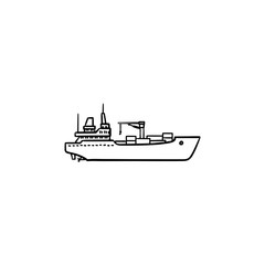 Cargo container ship hand drawn outline doodle icon. Ship transport, shipping, freight transportation concept. Vector sketch illustration for print, web, mobile and infographics on white background.