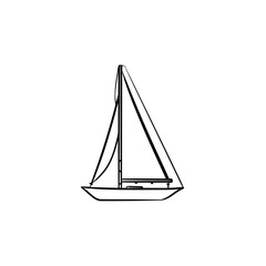 Sailboat hand drawn outline doodle icon. Boat travel and yacht, water transport, recreation concept. Vector sketch illustration for print, web, mobile and infographics on white background.