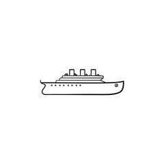 Ship hand drawn outline doodle icon. Cargo container, shipping and delivery, transportation concept. Vector sketch illustration for print, web, mobile and infographics on white background.