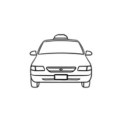 Taxi hand drawn outline doodle icon. Taxi transportation and cab, travel and city streets, tourism concept. Vector sketch illustration for print, web, mobile and infographics on white background.