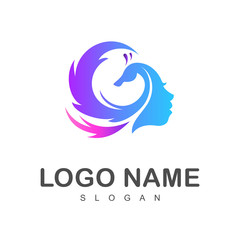 Fototapeta premium woman face + peacock logo