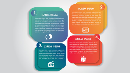 Business infographics 4 steps options design template.Data and information visualization.Dynamic colorful elements stylish geometric.
