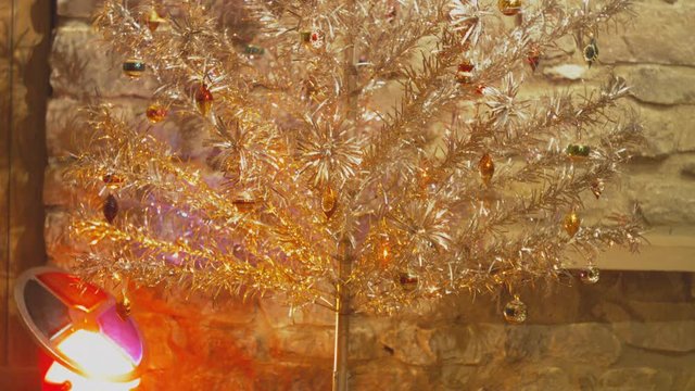 Vintage Aluminum Christmas Tree w/ Color Wheel rotating and spinning. Shot on BMPC4K.