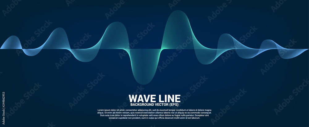 Poster Blue Sound wave line curve on dark background. Element for theme technology futuristic vector