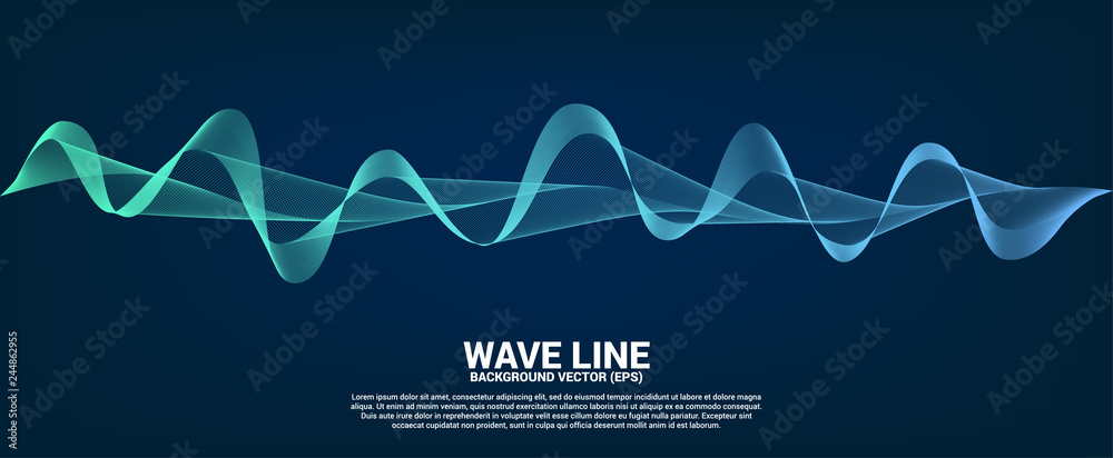 Poster Blue Sound wave line curve on dark background. Element for theme technology futuristic vector