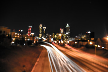 Fototapeta na wymiar Blurry lights in Downtown Atlanta