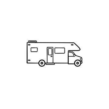 recommend clip art: Recreational vehicle hand drawn outline doodle icon. Motorhome and rv, camper and caravan, tranvel concept. Vector sketch illustration for print, web, mobile and infographics on white background.