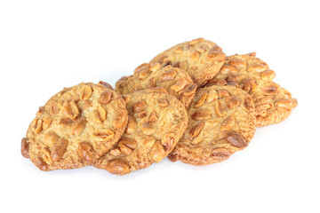 peanut cookie on white background.