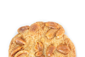 single peanut cookie on white background.