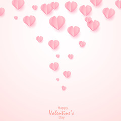 Fototapeta na wymiar Happy valentines day greetings card with paper cut pink hearts flying. Vector.