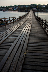 Landscape of Mon Wooden Bridge in Kanchanaburi Thailand