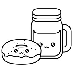 sweet donuts and drink kawaii character