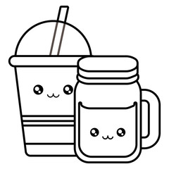 plastic cup container and jar kawaii characters