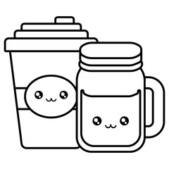 plastic cup container and jar kawaii characters