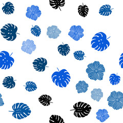 Light BLUE vector seamless elegant pattern with flowers, leaves.