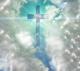 christian cross  sky clouds  to heaven sun sunsnsine beams