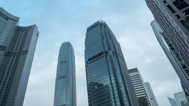 Skyscrapers blue sky reflection glass facades corporate buildings.