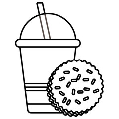 plastic cup with straw and cookie