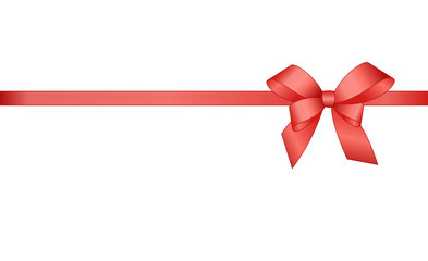 Decorative Living Coral bow with horizontal  ribbon isolated on white. Vector gift bow with ribbon for page decor.