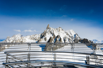 Mont Blanc Cable Car Courmayeur, Aosta Valley, Italy. The Alps eighth wonder of the world, panoramic view from the 360 terrace.