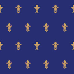 Fleur-de-lis royal french lilly flower seamless patterns. Fleur-de-lys backdrop for interior design. Imperial ornate motif tiles. Retro palette with muted colors. EPS10 vector