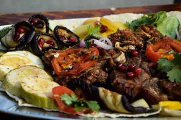 grilled meat and vegetables