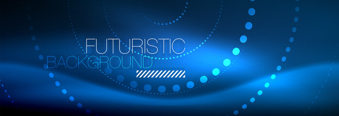 Glowing neon circle line dots, round line design, abstract style on black background. Neon abstract round circles Magic neon lights and glowing dots