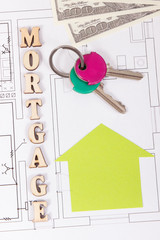 Keys with money on electrical diagrams, mortgage loan for buying house concept