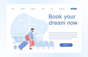Landing page template of Book your flight. Modern flat design concept of web page design for website and mobile website. Vector illustration in flat design
