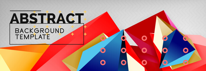 Obraz premium Bright colorful triangular poly 3d composition, abstract geometric background, minimal design, polygonal futuristic poster template
