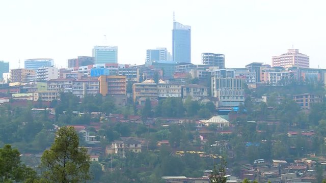 Long shot of Kigali city downtown skyline in Rwanda
