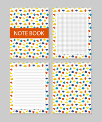 Set of notebook pages, cover design and page templates.Dots pattern, trendy design