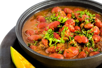 Plate of red beans and avocado