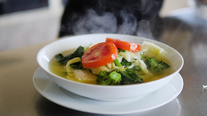vegetable soup cap cay in bowl. traditional Asian soup cap cay