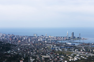 Naklejka premium Panoramic view of Batumi. Urbanistic cityscape with sea view from hill.