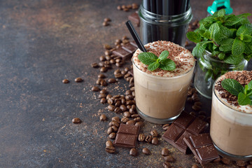 Cold coffee latte with chocolate