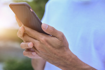 People holding mobile smart phone for using shopping online by internet network and communication